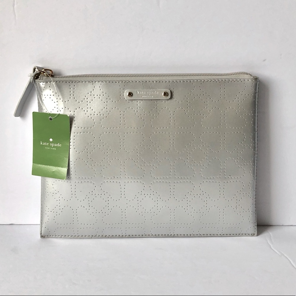KATE SPADE Metro LRG Pouch silver perforated BNWT